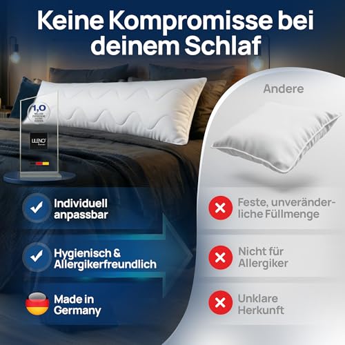 LILENO HOME Seitenschläferkissen 40 x 145 (1er Set) – 95 °C waschbar, Oeko-Tex & Made in DE – Kissen Seitenschläfer 40x145 anpassbar für himmlischen Schlaf – weicher & geruchsfreier Bezug 6