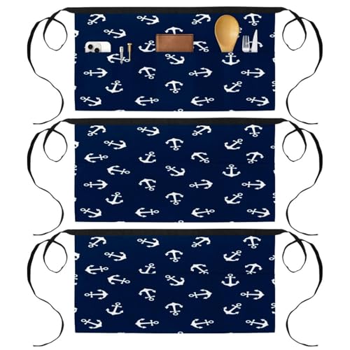 Tablier court avec 3 poches de rangement demi-tablier bleu marine ancre océan