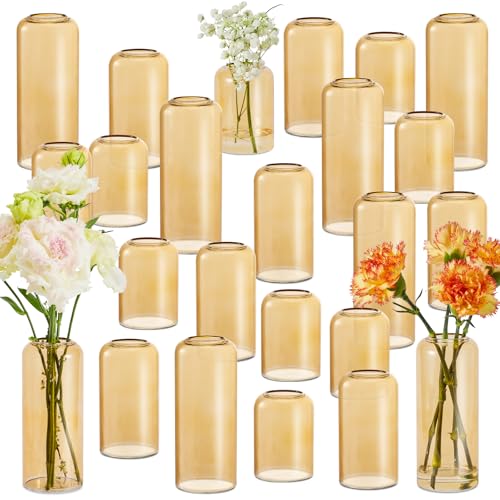 24pcs glass bud vase set, amber borosilicate