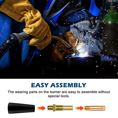 Flux Core Nozzle Tips Kit: Mig Gun Gasless Welding Kit With 20Pcs Contact Tips 11-30 0.030, 2Pcs Gasless Nozzle Kp1939-1, 2Pcs 35-50 Gas Diffusers, Mig Welding Gun Accessory #TOP4