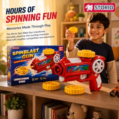 Image of Storio Spin Blast Gun Toy for Kids, Spinning Top Launcher Gun with Gyro Tops, Flashing Lattoo Spinner Fidget Spinning Top Game, Indoor Outdoor Toy Gift for Boys Girls Age 3 4 5 6 7 8 Years