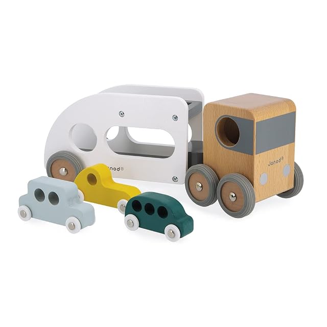 Foto 6 de 8 de Janod - Camión Portavehículos de Madera Bolid - Remolque Desmontable - 3 Coches - Imaginación y Motricidad