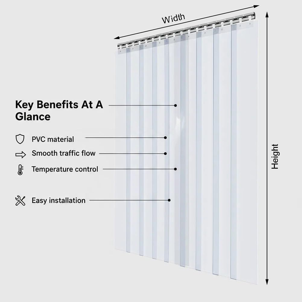 Industrial PVC Strip Curtain for Walk-in Cooler & Freezer, Vinyl Replacement Door, Thermal Insulation for Warehouse Doorway (90x210cm) - Energy Efficient Solution
