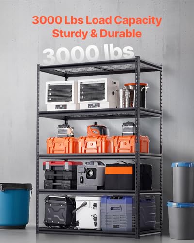 Image of VEVOR Storage Shelves, 3000 lbs, 5 Tier Heavy Duty Garage Shelving, 24 inch D x 48 inch W x 72 inch H Adjustable Metal Shelves for Industrial Shelving Unit Utility Shelf, for Kitchen, Warehouse, Basement, Black
