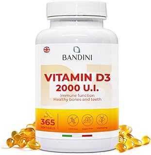 Vitamin D3 | 365 Softgels 1 Year Supply - 2000 IU/50μg Vitamin D in Extra Virgin Olive Oil for Optimal Absorption | for Bones, Teeth, Muscles, Joints, Immune System | High Strength, Non-GMO
