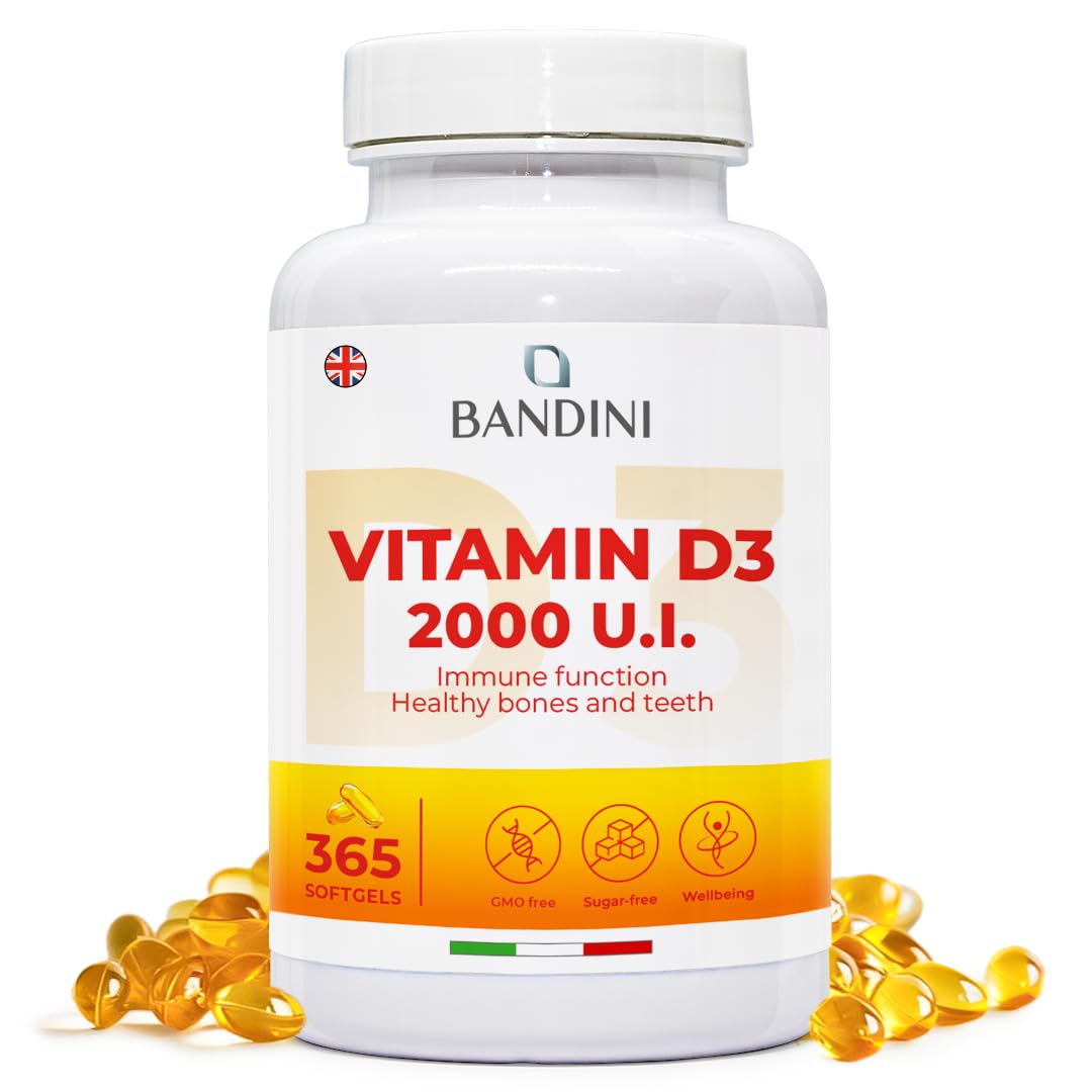 Vitamin D3 | 365 Softgels 1 Year Supply - 2000 IU/50μg Vitamin D in Extra Virgin Olive Oil for Optimal Absorption | for Bones, Teeth, Muscles, Joints, Immune System | High Strength, Non-GMO