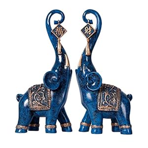 2Pcs Good Luck Elephant Statue Decorations, Elephant Decor for Shelf Coffee Table Home Decor Accents, Elephant Figurines Ornament Home Decorations for Living Room (Blue S)