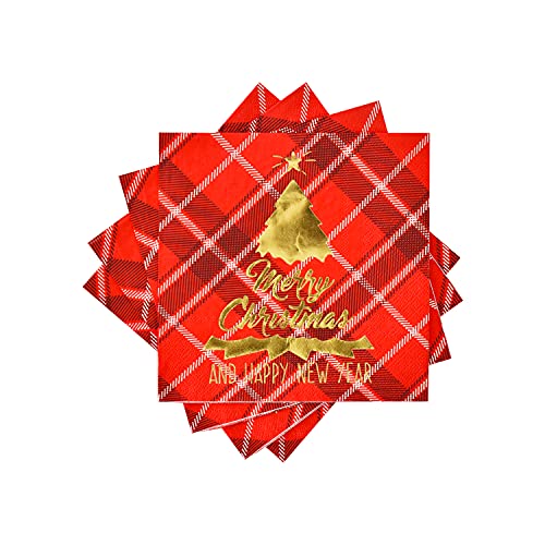 Gatherfun Christmas Party Supplies Red And Black Plaid Disposable Paper Napkins For Merry Christmas New Year Party Decorations, 50 Pack #TOP16