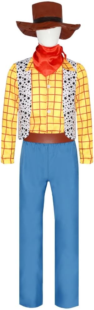Unisex Woody Cosplay Shirt Vest Pants Hat Crowboy Uniform Cowgirls Jessie Costume Top Dress Belt for Halloween