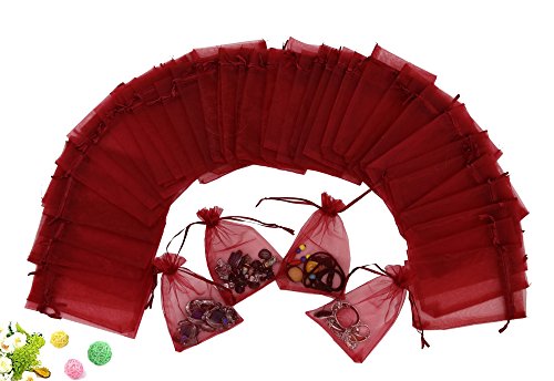 Wuligirl 100pcs Sheer Organza Bag 4X6 with Drawstring Jewelry Pouches Bags for Party Wedding Favor Candy Seashell Gift Bags (Red)