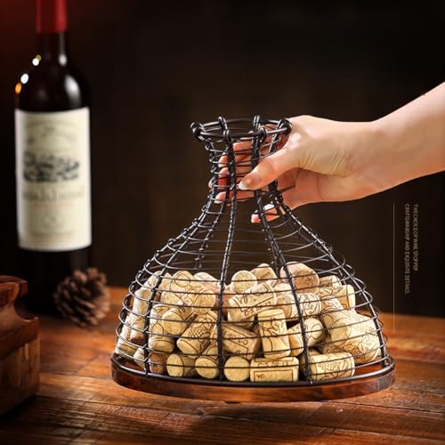 Cesta de corchos dorada en hierro y roble para una exhibición sofisticada 8
