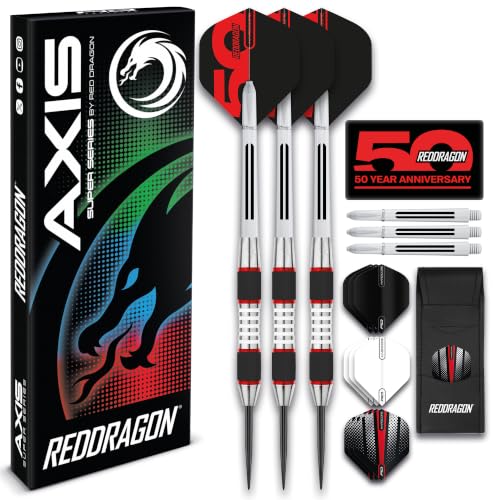 RED DRAGON Darts | Axis Red 28g Steel Tip | 85% Tungsten Darts Set