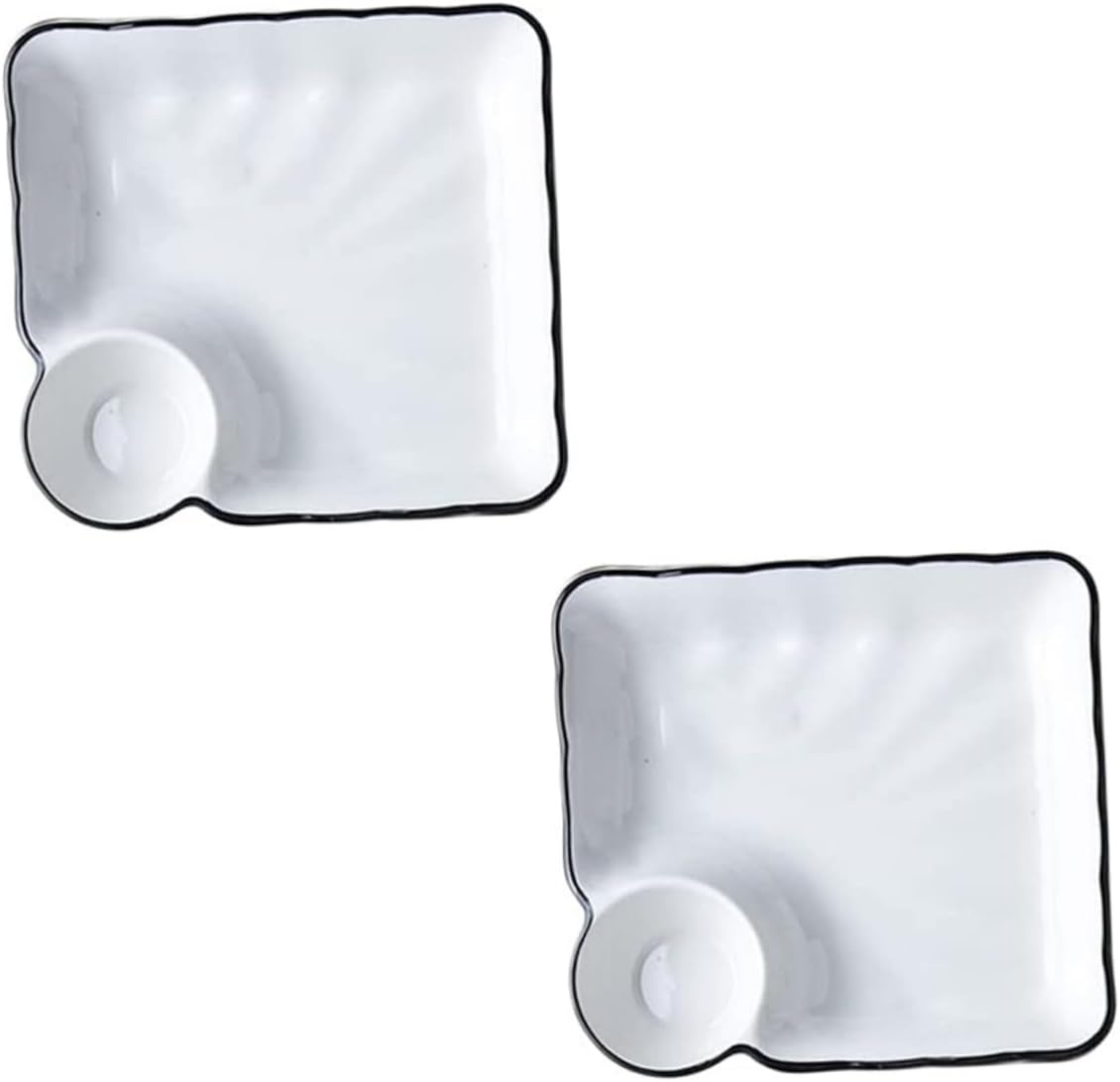 ABOOFAN 2Pcs Ceramic Sushi Plate Compact Snack Dipping Dish Dumpling Plate Elegant Design for Easy Storage Cleaning for High Temperature Foods