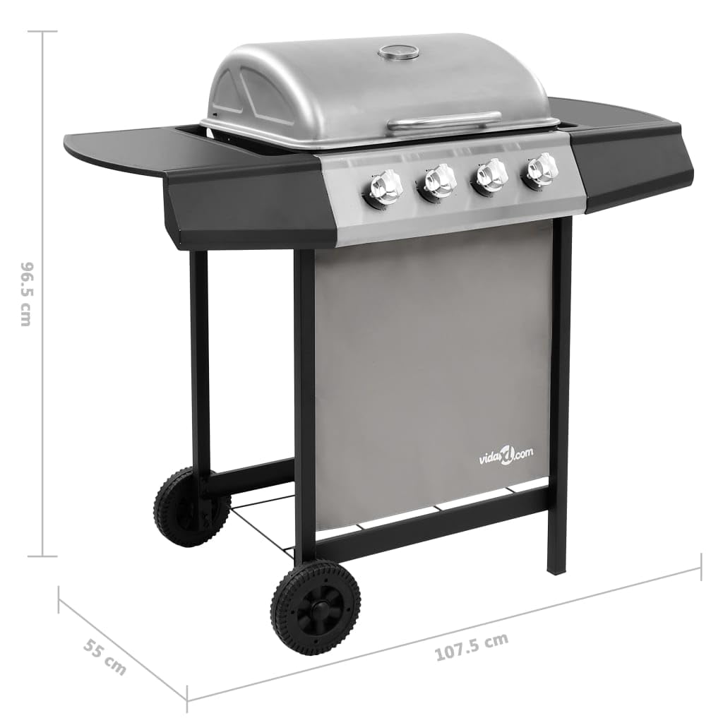 vidaXL Barbecue Gril à Gaz avec 4 Brûleurs d'Extérieur Grille de Cuisson Barbecue de Jardin Barbecue de Terrasse Noir et Argenté