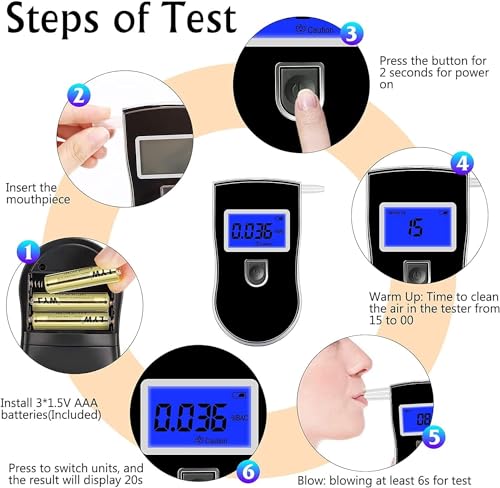 Image of Digital Alcohol Tester Breath Analyzer High Accuracy Semiconductor Sensor Breath Tester Police Grade & Fast Result Alcohol Tester with 5 Mouthpieces (Model S-40)