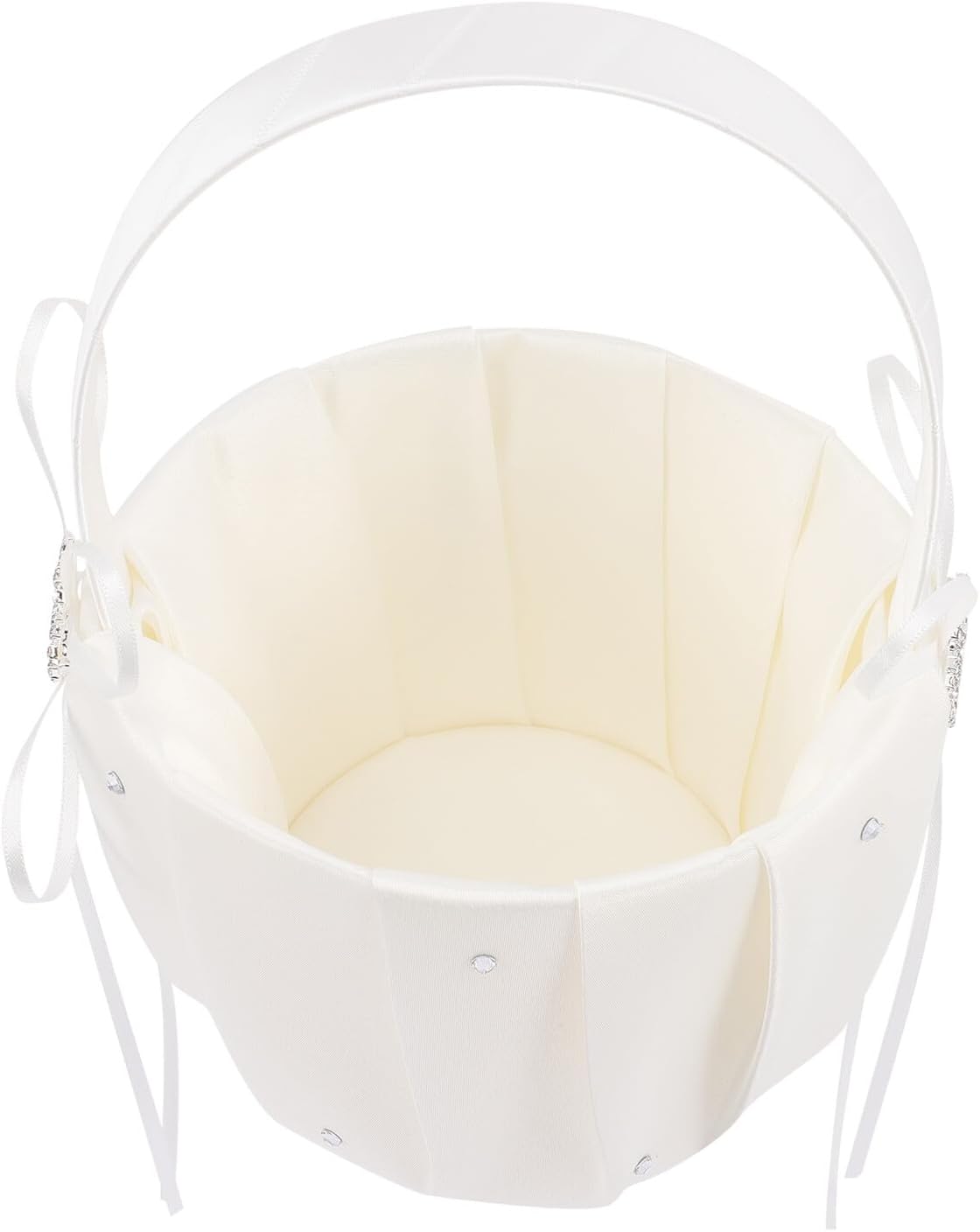 Mipcase Flower Girl Basket Small Wedding Basket 13×22cm Ivory with Handle and Bowknot Satin for Wedding Ceremony and Flower Girl Use