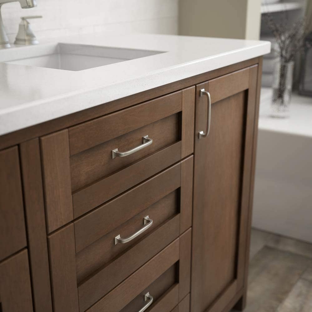 Franklin Brass (1-Pack) – Satin Nickel Cabinet Handles, 4 Inch Hole Center, Pulls for Drawers, Kitchen Cabinet Door, Dressers | Lombard