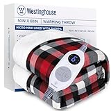 Westinghouse Electric Throw Heated Throw Blanket Soft Flannel & Sherpa Heating Blanket with 6 Heating Levels 2-10 Hours Auto-Off, Fast Heating & Overheat Protection Machine Washable, Red 50x60 Inches