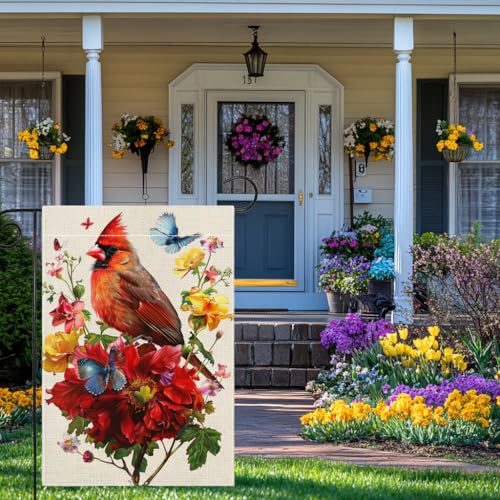 Drapeau de jardin oiseau rouge double face en toile robuste