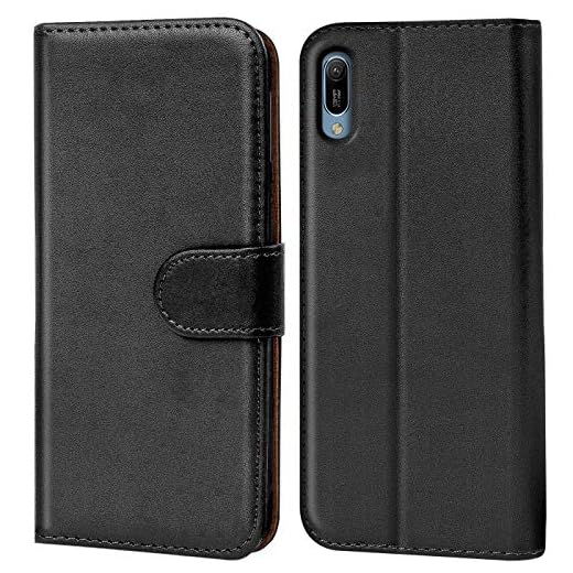 Verco Handyhülle für Huawei Y6 2019 Hülle, Klapphülle für Huawei Y6 2019 Tasche PU Leder Flip Case Brieftasche - Schwarz