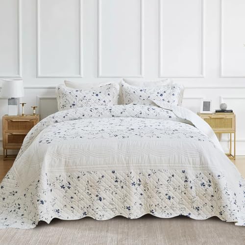 CozyStitch Floral Bedspread 102"x120" Oversized Queen Bedspread, 100% Cotton Oversized