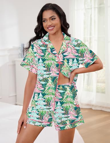 Image of SHESHOW Satin Pajamas for Women Set Preppy Animals Pjs Short Sleeve Shorts 2 Piece Loungewear Sets XS-XXL