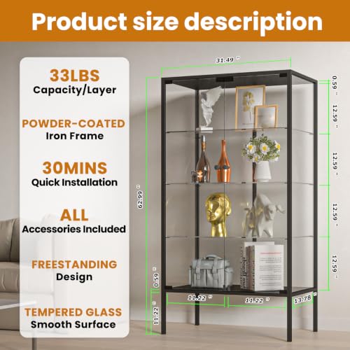 Image of Beauty4U Iron Frame Glass Display Cabinet, 4-Shelf Curio Cabinet