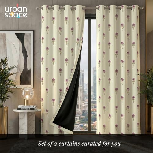 Image of Urban Space 100% Blackout Window Curtains 5 Feet Long Set of 2 | Printed Blackout Curtain | Thermal Insulated Curtains for Living Room, Bedroom Decor, Tieback Included (Moonstem, 5 Feet)