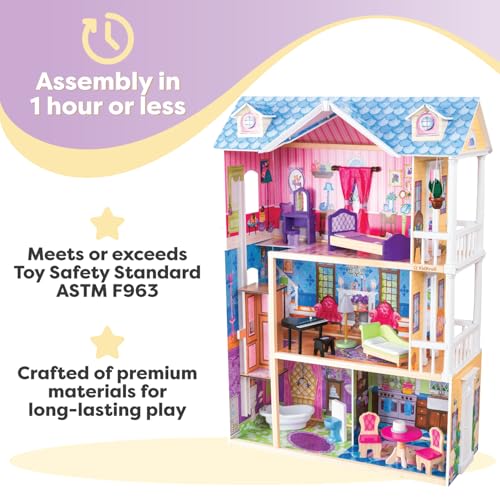 image for KidKraft My Dreamy Wooden Dollhouse with Lights and Sounds, Elevator a
