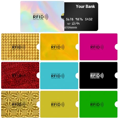 DiULi Fundas de Bloqueo RFID, 10 Piezas Tarjetero Bloqueo RFID, Custodia Porta Carte Anti RFID/NFC, Fundas para Tarjetas de Crédito, Protector de Tarjetas de Crédito para Uso Diario y Viajar(Colorido)