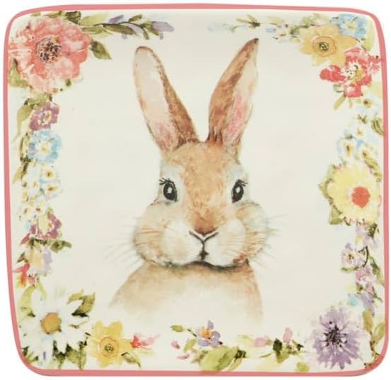 Certified International Easter Garden Canapé Plates, Set of 4, 6-Inch Ceramic Plates by Susan Winget, Bunny and Floral Spring Design