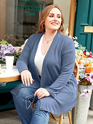 Image of LARACE Open Front Knit Plus Size Cardigan Sweaters for Women with Pockets
