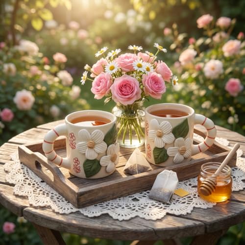 Image of 3D Flower Ceramic Coffee Mug 220ml | Handmade Tea Cup with Handle | Microwave Safe Coffee Cup Gift for Women | Valentine Gift for Her | Home Office Chai Mug | Birthday Gift for Girls