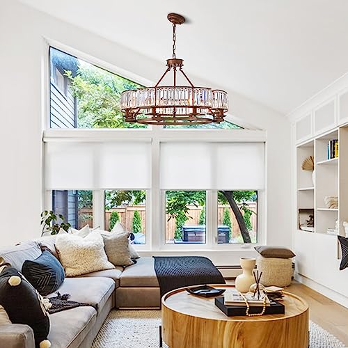 Noxarte Round Crystal Chandelier Vintage Flush Mount Ceiling Light Brown Hanging Pendant Lighting For Farmhouse Dining Room 8 Lights D32 Inch #TOP6