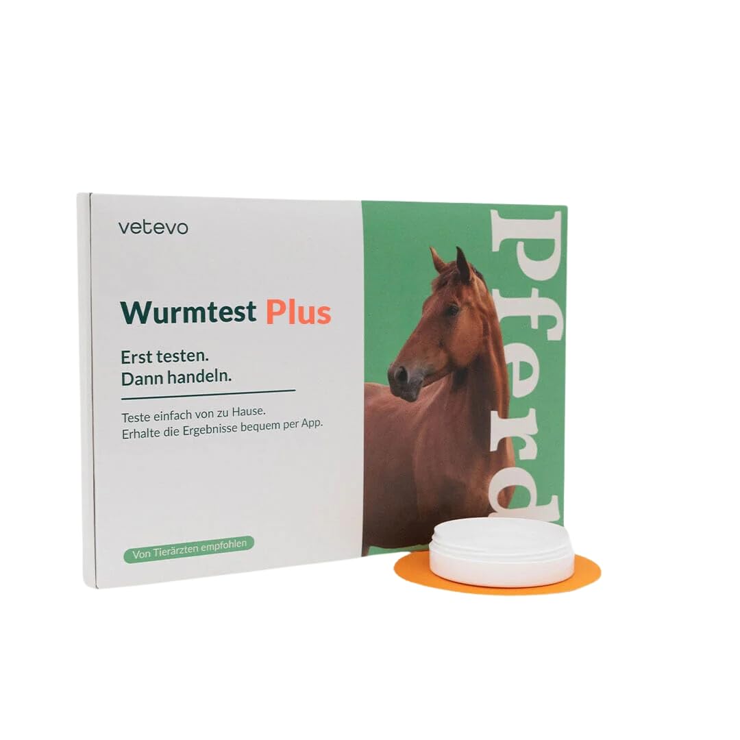vetevo Wurmtest Pferd Plus - Band-, Lungenwürmer & Eizählung - 10 Tests | Erfasst auch Spulwürmer, Strongyliden & Leberegel, Ergebnis in 24 Stunden, Kotprobe von zu Hause