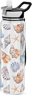 Seashell Starfish Watercolor Summer Sports Water Bottle with Straw Tritan Drink Bottle 32 oz BPA Free Reusable for Travel Outdoor Fitness