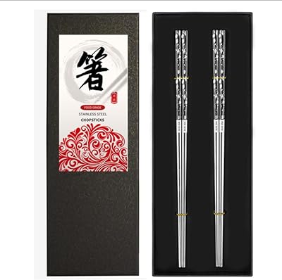 SALFEE 2pairs Chinese Chopsticks Reusable Stainless Steel Metal Kitchen Cutlery Tableware
