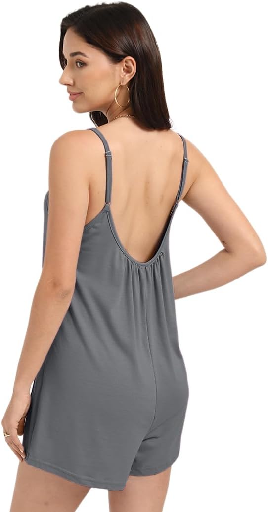 Womens Casual Sleeveless Romper Loose Spaghetti Strap Shorts Overalls Jumpsuit with Pockets Summer Clothes - Image 5