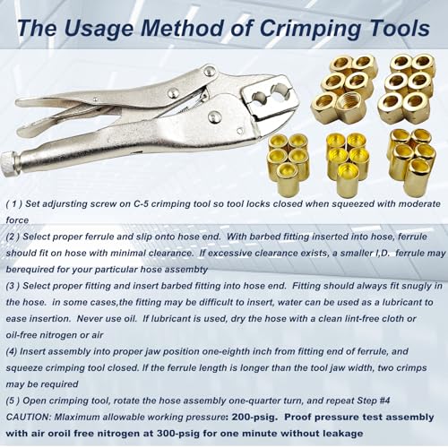 Image of PS-26 1 /4 I.D. Torch Hose Repair Kit,Air Hose Crimper Tool Kit for Air Hose /Torch Hose /Oxygen Acetylene Hose，Include Fittings /CrimpingTool /Ferrules /Couplers /Braces /Splicers /Nipples /Nuts etc