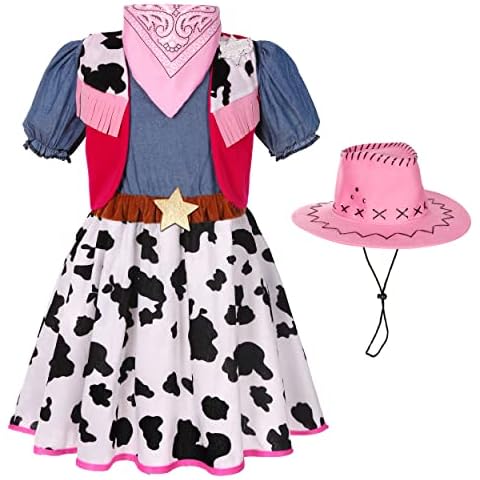 Doxrmuru Cowgirl Costume for Girls Halloween Western Rodeo Dress Up Outfit with Cowgirl Hat 9-10 Years Cover