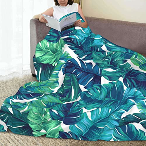 Turquoise Teal Palm Tree Leaf Tropical Hawaii Beach Full Fleece Throw Cloak Wearable Blanket Flannel Fluffy Comforter Quilt Nursery Bedroom Bedding King Size Plush Soft Cozy Air Conditioner Blanket #TOP5