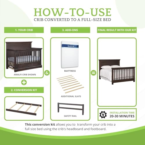 Image of Full-Size Conversion Kit Bed Rails for Dolce Babi Convertible Cribs - Solid Wood Rail - Toddler and Adult Rail for Full-Size Beds - Essential Nursery & Baby Furniture (Mineral Grey)