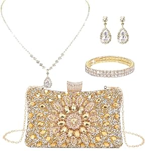 LETODE 4Pcs Clutch Purses Jewelry Set for Women Rhinestone Evening Purses For Wedding Party Prom