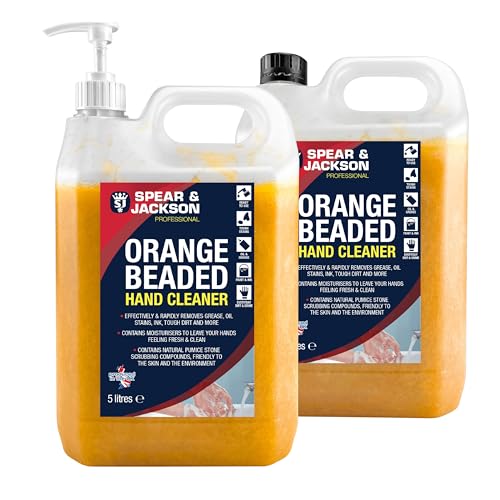 Spear & Jackson Orange Beaded Hand Cleaner 2 x 5L With Moisturiser - Rapidly Removes Grease, Oil, Stains, Ink, Tough Dirt and More