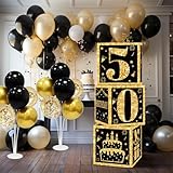 QIFU 50th Birthday Decorations Boxes for Men Women - 3pcs 50th Birthday Boxes Black and Gold, 50 Birthdays Party Decoration Black Gold Table Centrepiece Decoration for Men Grandfather Gift 50 Year Old - Image 4