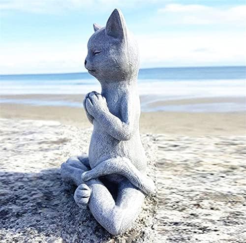 Miniatura 3 de EatingBiting Estatua de gato de meditación de 4.7 pulgadas, decoración de jardín, esculturas de arte de Buda, decoración del hogar, decoración del