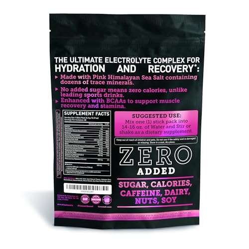 Image of Enhanced Electrolyte Powder Stick Packs (Black Cherry | 20 Packets) w / 0 Sugar +BCAAs +B-Vitamins Electrolyte Supplement w Potassium Zinc & Magnesium for Hydration - Keto Electrolytes