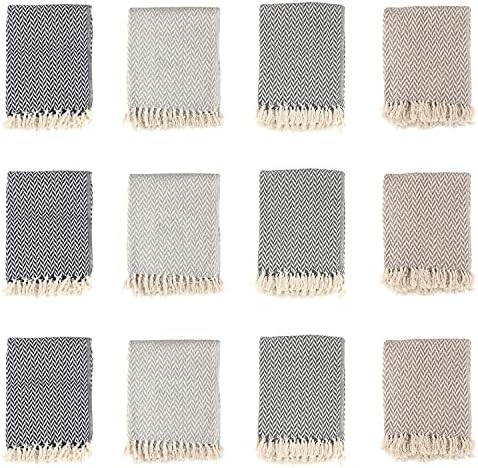 Arkwright Common Ground Pattern Throw Blankets – (Pack of 12) All Season Reversible Cotton Luxury Hotel Quality, Soft and Warm, Sundry Blankets for Bed, Camping, Sofa Chair, 50 x 70 in, Chevron