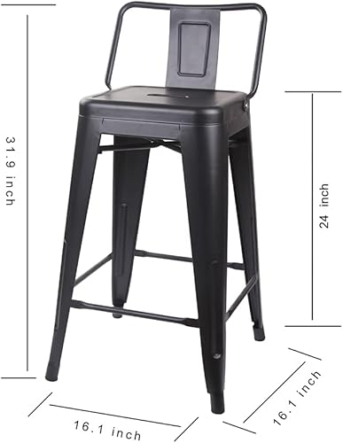 Vista 93 de GIA Taburete de metal con respaldo bajo de altura de mostrador de 24 pulgadas con asiento de cuero vegano, color plateado