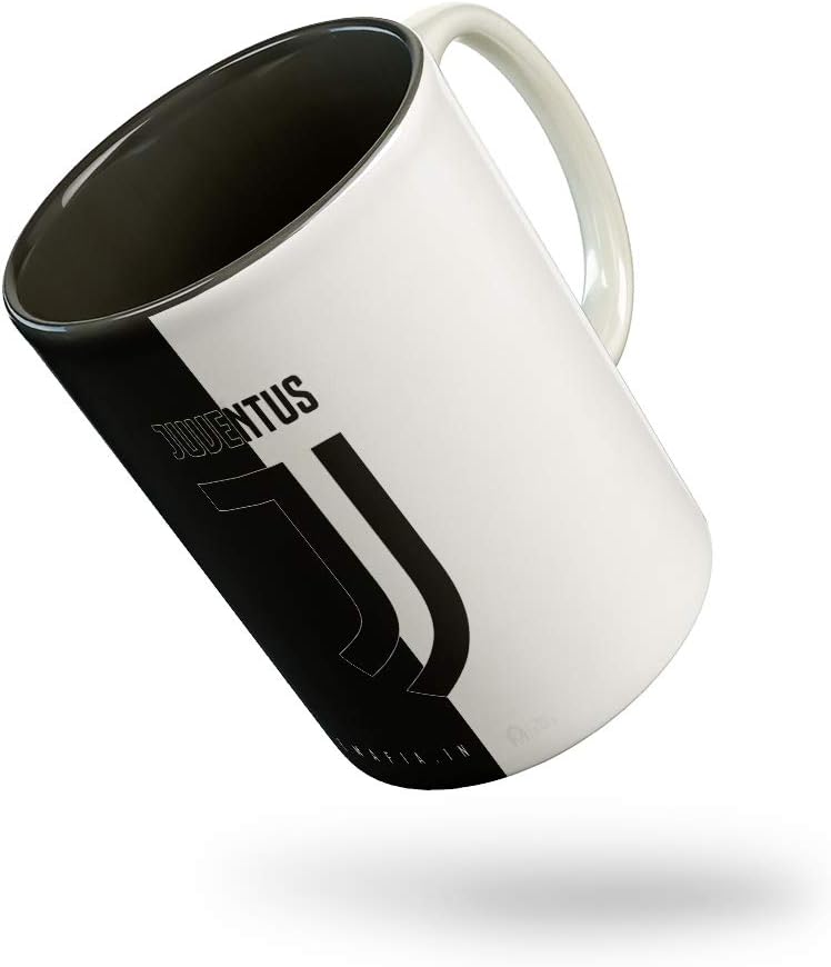Tee Mafia Ceramic CR7 Cristiano Ronaldo Football Juventus Printed Inside Black Coffee Mug (Black and White , 11Oz )